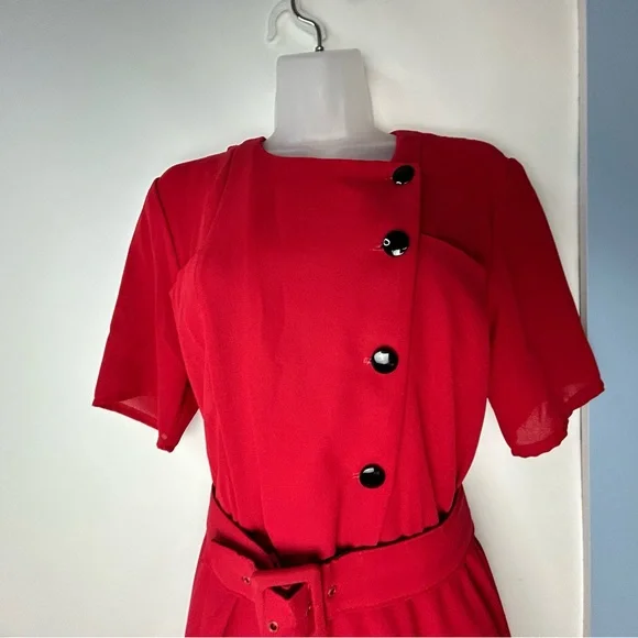 Vintage‎ Y2K Perceptions Bright Red Party Dress Midi Size 10 - Picture 7 of 15